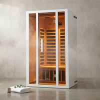 2 Person Extendable FAR Infrared Sauna for Home, Hemlock Wood Low EMF 6 Carbon Heaters Indoor Saunas with LED Lights, Bluetooth Speaker, Digital Control Panel, and Seating Bench — Studio Shot