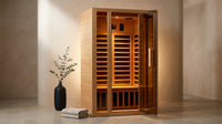 2 Person Extendable FAR Infrared Sauna for Home, Hemlock Wood Low EMF 6 Carbon Heaters Indoor Saunas with LED Lights, Bluetooth Speaker, Digital Control Panel, and Seating Bench — Lifestyle