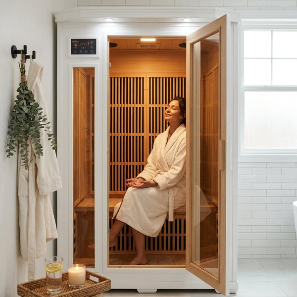 2 Person Extendable FAR Infrared Sauna for Home, Hemlock Wood Low EMF 6 Carbon Heaters Indoor Saunas with LED Lights, Bluetooth Speaker, Digital Control Panel, and Seating Bench