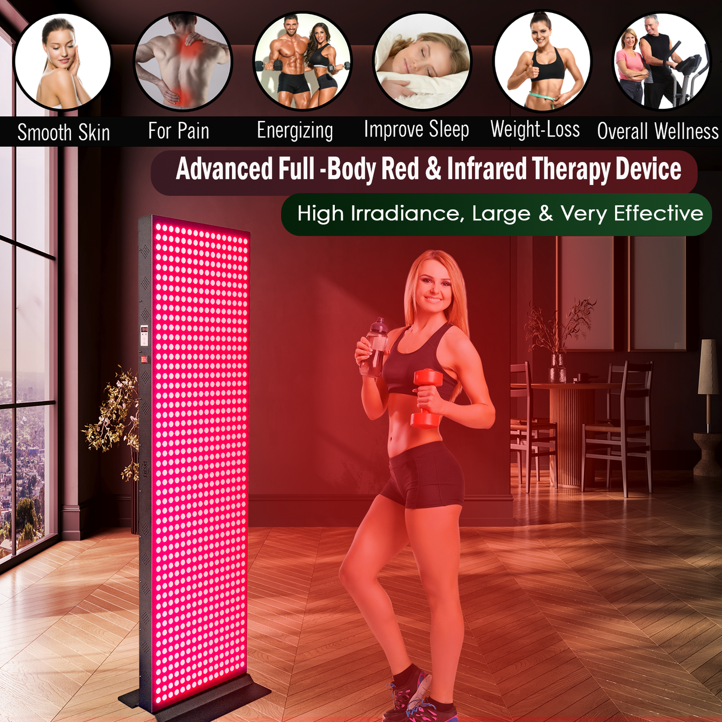 EXESAS   800 LED, 4000W Dual-Chip, Red Light Therapy Device for Full Body, 4-Wavelengths Infrared LED Panel for Skin, Weight, Pain, Wellness
