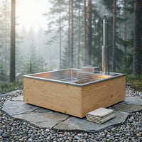 Wood Fired 4-Person to 5-Person 0-Jet Hot Tub and Ice Bath with Internal Stove Pine — Studio Shot