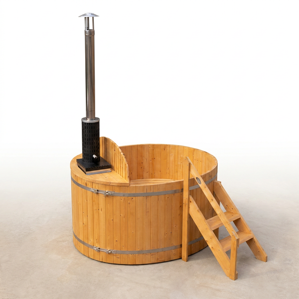 Wood Fired 4-Person to 5-Person 0-Jet Hot Tub and Ice Bath with Internal Stove Pine — Studio Shot