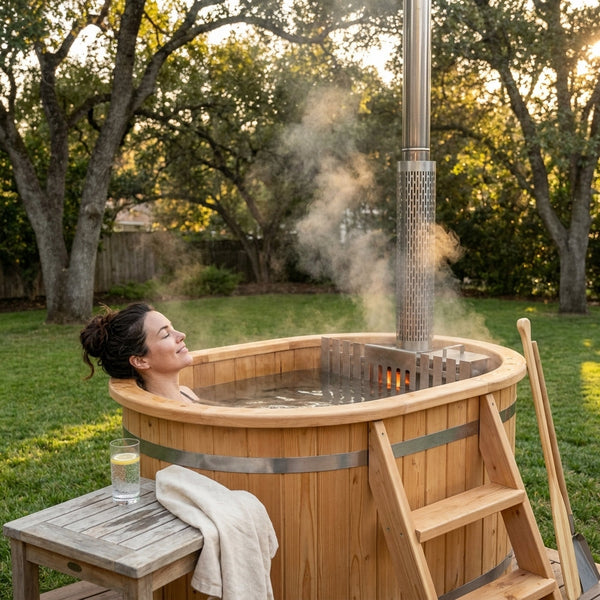 Wood Fired 4-Person to 5-Person 0-Jet Hot Tub and Ice Bath with Internal Stove Pine